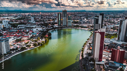 Açude Velho Hídrico Campina Grande Paraíba Nordeste Brasil Abastecimento Água Paisagem Urbano Prédios Lagoa Lago Verde Sesi Aéreo Drone photo