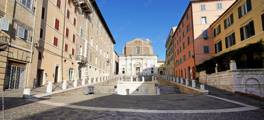 Ancona main square with San Domenico church and pope Clemente XII statue, Marche, Italy