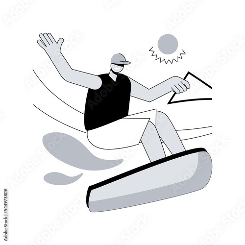 Wakeboarding abstract concept vector illustration. Water sport, extreme, boat cable, wakeboard trick, waterskiing equipment, active lifestyle, adrenaline, lake adventure park abstract metaphor.