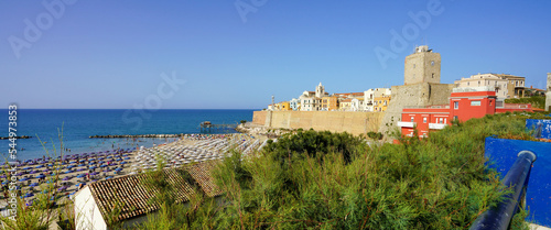 Panoramic view of Termoli with historic medieval town and beach, Molise, Italy