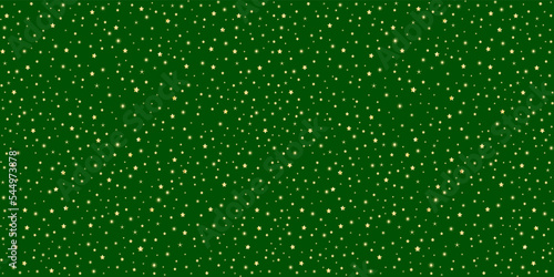 Gold star pattern on green background. Minimalistic Christmas pattern. Editable vector seamless pattern of cute small stars for celebration or festive design materials.