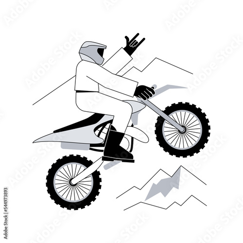 Motocross abstract concept vector illustration. Adventure sport, motorsport championship, motorbike race, extreme track, motorcross rally, enduro dirt bike, bicycle rider, moto abstract metaphor.