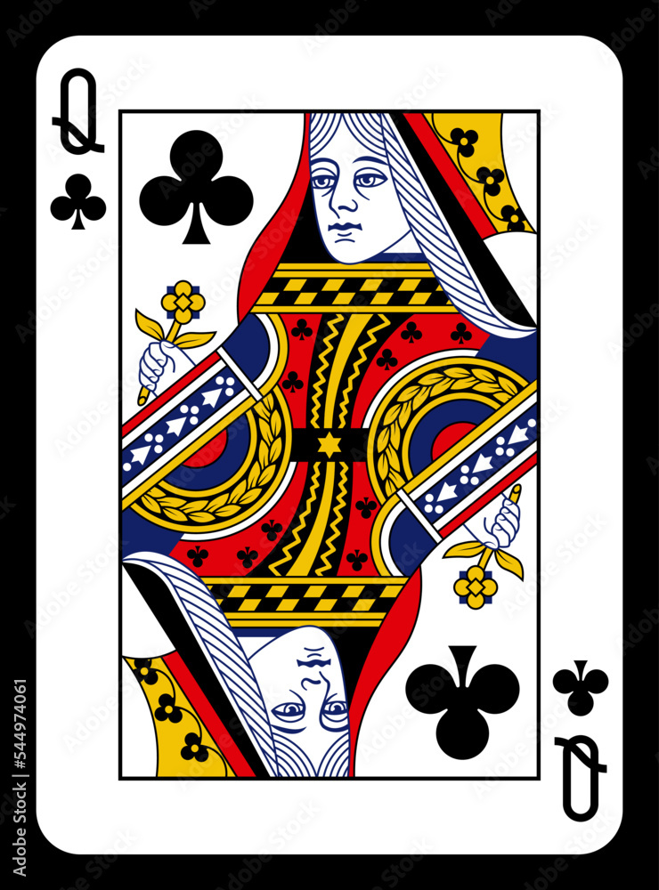 Queen of Clubs playing card - Classic design. Stock Vector | Adobe Stock