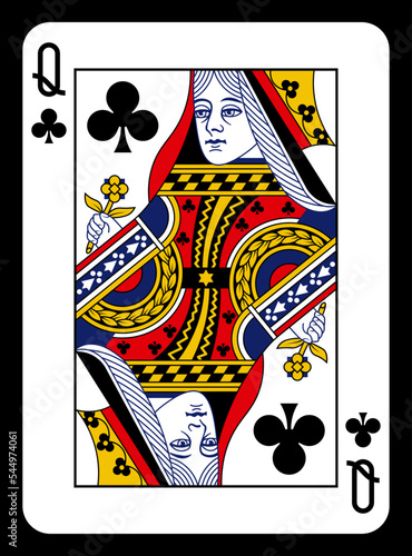 Queen of Clubs playing card - Classic design.