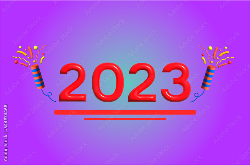 Congratulations on the year 2023 (red letters), with fireworks and confetti Congratulations on the year 2023 (red letters), with fireworks and confetti