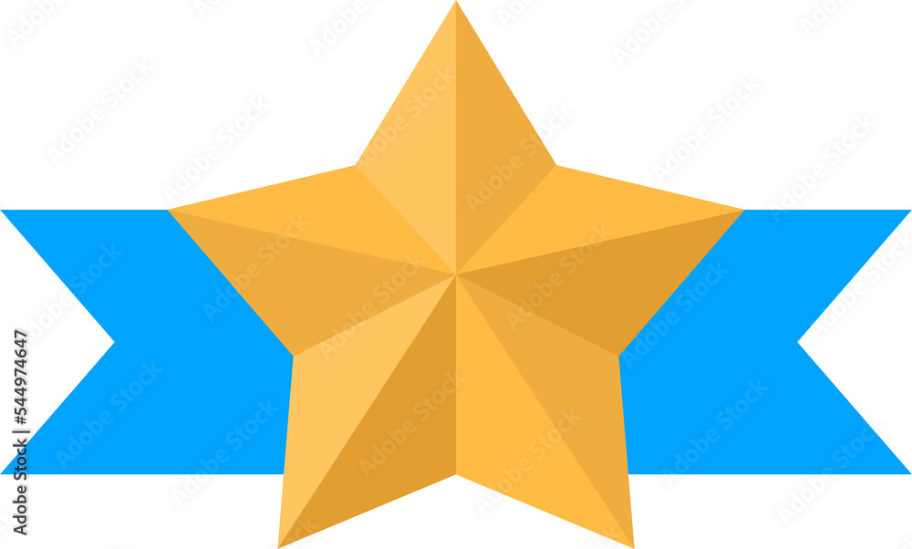 Gold star medal with blue ribbon vector illustration in flat style ...