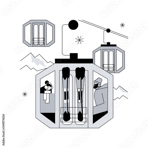 Cable transport abstract concept vector illustration. Cable ways, transport modes, ev electric car bus, old funicular, trolleybus, carrying tourists, ski slopes, close up cabine abstract metaphor.