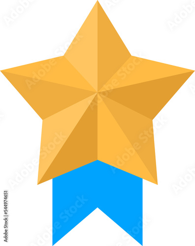 Gold star medal with blue ribbon vector illustration in flat style © Diana