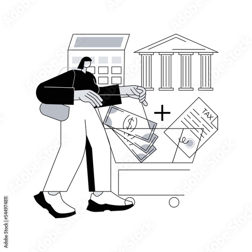 Value added tax system abstract concept vector illustration. VAT number validation, global taxation control, consumption tax system, added value, retail good purchase total cost abstract metaphor.