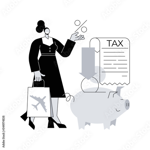 Tax free service abstract concept vector illustration. VAT free trading, refunding VAT services, duty free zone, airport shopping, buying goods abroad, tax refund program abstract metaphor.