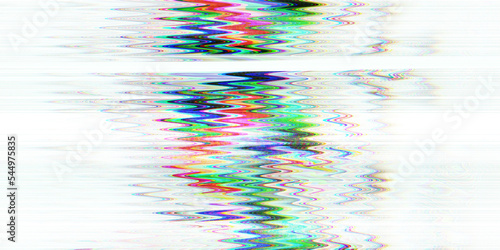 Digital glitch and distortion noise effect panoramic banner. Futuristic cyberpunk tv media error design. Retro futurism, web punk, rave DJ techno aesthetic neon colors layout. Old visual screen	 photo