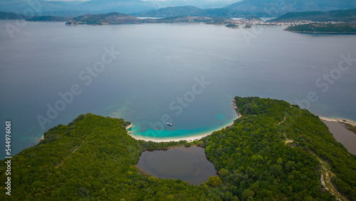 Aerial view of Akoli beach in Corfu Island Greece
