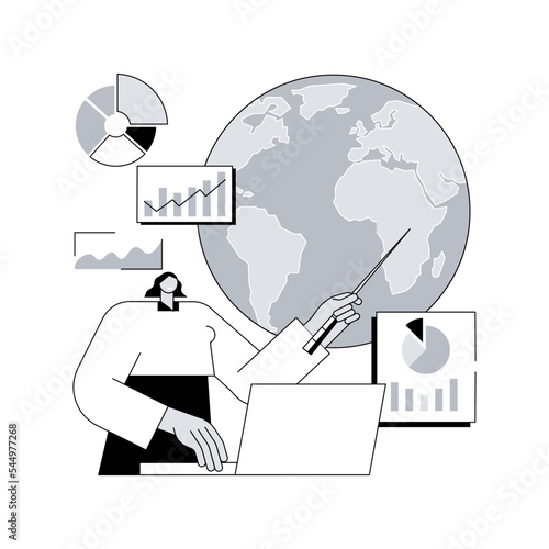 Climate data share and use abstract concept vector illustration. Climate information, global database, historical weather forecast, climate change data center, statistics abstract metaphor.
