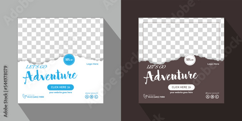 Travel and vacation square social media banner post template, travel agency ads banner, summer holiday offer promotion, and marketing social media for online business.