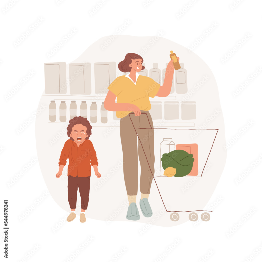 Tantrum at a store isolated cartoon vector illustration. Child crying
