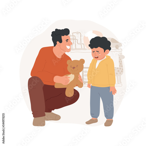 Do not buy good behavior isolated cartoon vector illustration. Parent buying a toy for crying child, comforting a toddler, kids emotional manipulation, encourage good behavior vector cartoon.