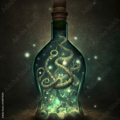 Fantasy bottle potion with tentacles inside