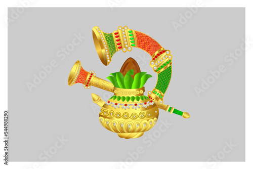 Golden Kalash (holy pot) With Musical Instruments for traditions and festival  photo