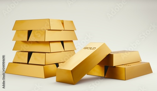 Gold bars isolated on white background realistic 3d rendering illustration