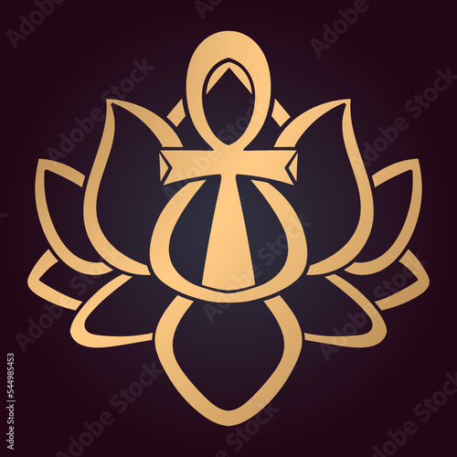 
Egyptian ankh and Lotus flower vector symbol.eps