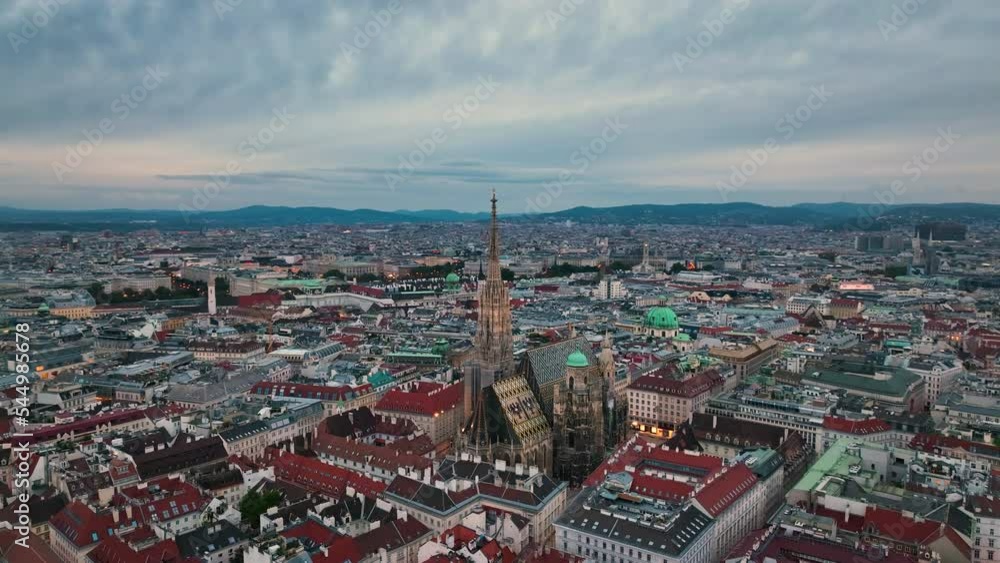 Aerial: Moving Toward and Over St. Stephen's Cathedral in Vienna, Austria Aerial: Moving Toward and Over St. Stephen's Cathedral in Vienna, Austria