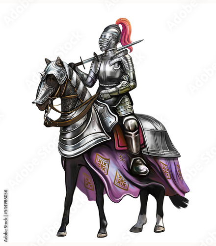 Fotografie, Obraz Medieval knight in armor on a war horse