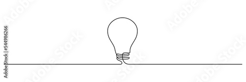 Light bulb one continuous line drawing. Electric lamp. Brainstorm linear symbol. Vector isolated on white.