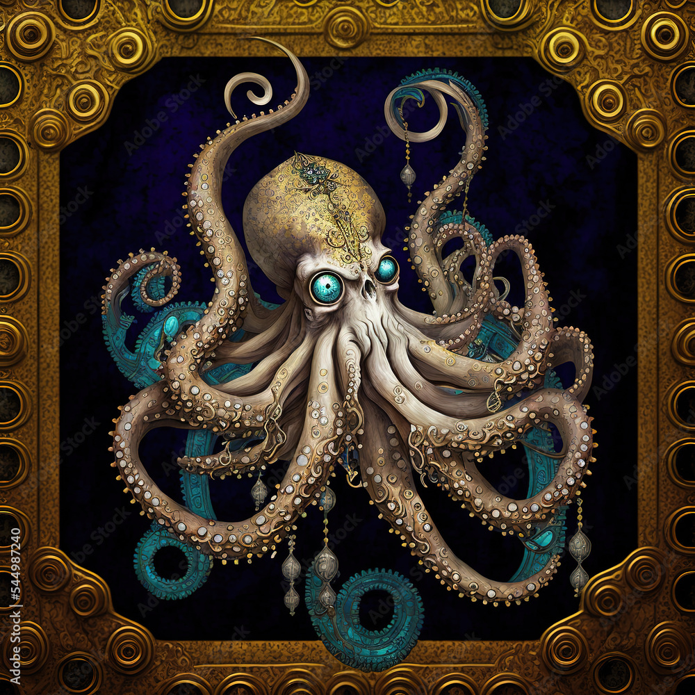 Obraz premium Gold bas-relief luxurious octopus, Gen Art