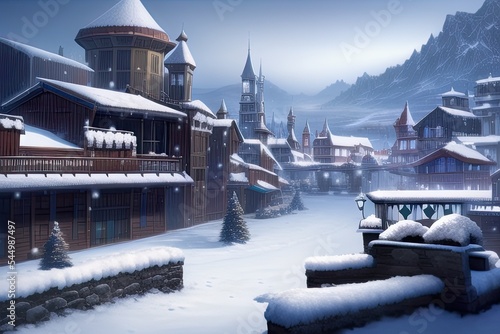 Snowy town illustration concept art