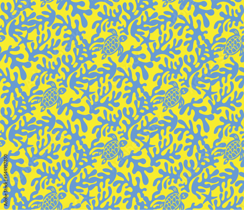 Abstract Hand Drawn Corals Sea Turtles Exotic Minimal Ocean Swimwear Seamless Pattern Perfect for Allover Fabric Print Monochrome Stylish Elegant Design