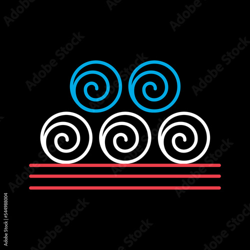 Round hay bales vector on black background icon