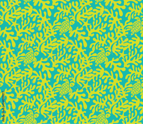 Abstract Hand Drawn Corals Sea Turtles Exotic Minimal Ocean Swimwear Seamless Pattern Perfect for Allover Fabric Print Monochrome Stylish Elegant Design