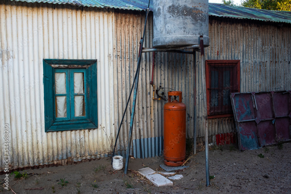 Obraz premium Picturesque typical construction in the town of Puerto Piramides, Peninsula Valdes, Chubut Province, Patagonia, Argentina.