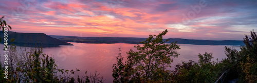 beautiful panoramic view of Bakota Bay at sunset with purple colors sky