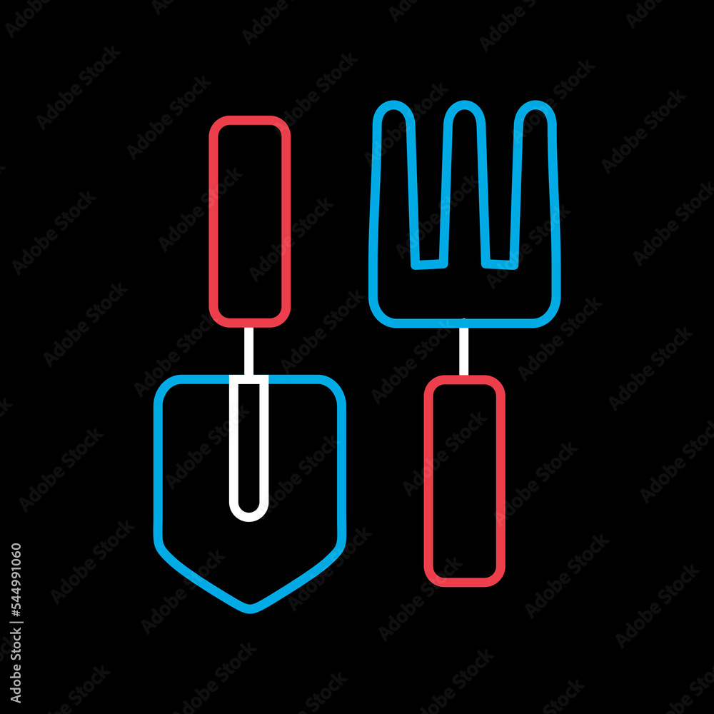 Gardening tools set icon. Shovel, pitchfork, rake. Gardening tools set icon. Shovel, pitchfork, rake.