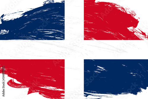 Distressed stroke brush painted dominican republic flag on white background