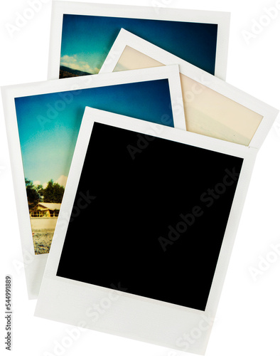 One Blank Polaroid Frame and Three Polaroid Photos - Isolated