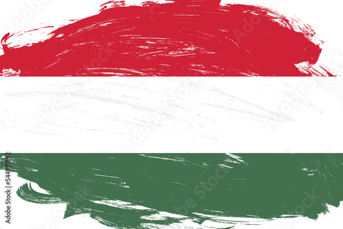 Distressed stroke brush painted hungary flag on white background