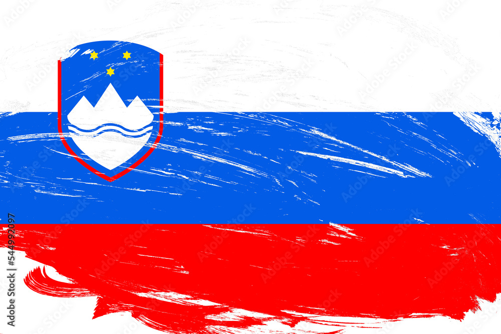 Distressed stroke brush painted slovenia flag on white background