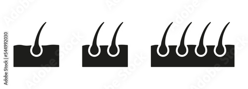 Hair Bulb Silhouette Icon Set. Structure of Man or Woman Follicle Black Icon. Hair Transplantation and Bulb for Science or Dermatology Icon. Isolated Vector Illustration