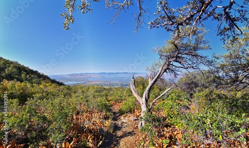 Kyhv Peak Utah County valley views, recently renamed, by Y Mountain, Mount Timpanogos Wasatch Range. America. photo