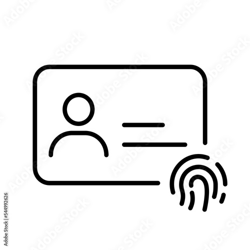 ID Card with Fingerprint Line Icon. Fingerprint Identity Linear Pictogram. Thumbprint ID Plastic Card Identification for Company Employee Outline Symbol. Editable Stroke. Isolated Vector Illustration