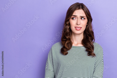Valokuva Photo of unsatisfied lady look empty space avoiding alco party afraid drunk peop