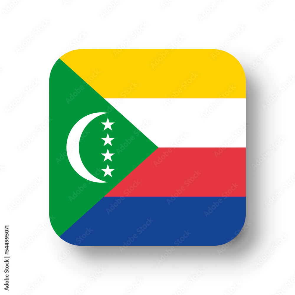 Comoros flag - flat vector square with rounded corners and dropped shadow. Comoros flag - flat vector square with rounded corners and dropped shadow.