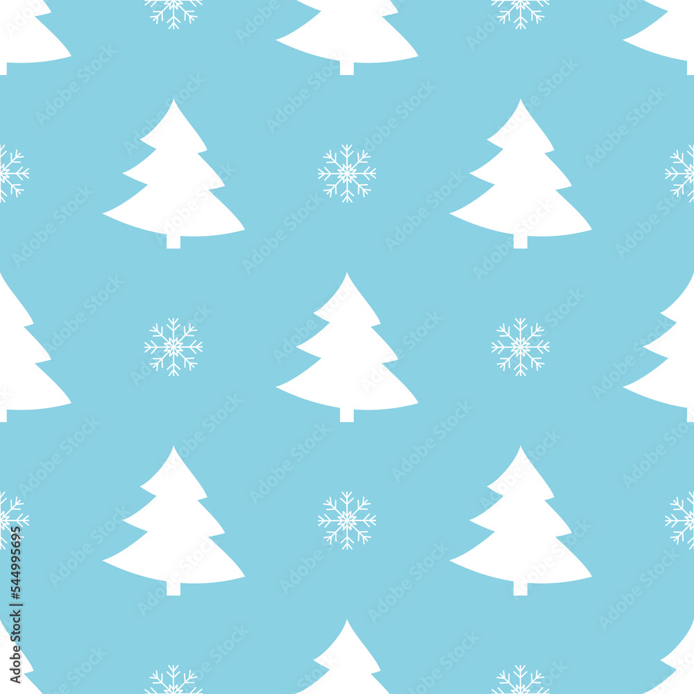 Christmas seamless pattern with fir tree and snowflakes