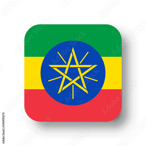 Ethiopia flag - flat vector square with rounded corners and dropped shadow.