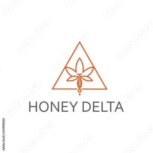 Bee with weed leaves triangle logo design concept. Cannabis Honey Bee