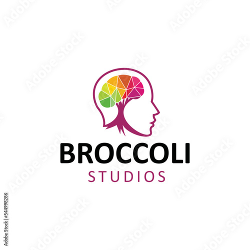 people's heads with brains in the shape of broccoli logo design