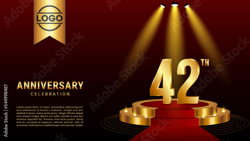 42th Anniversary. Template design with golden stage for celebration event, wedding, greeting card and invitation card. Vector illustration EPS10 photo