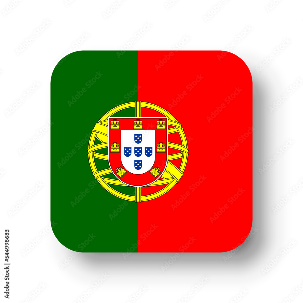 Portugal flag - flat vector square with rounded corners and dropped shadow.
